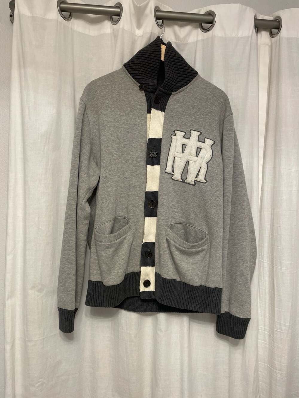 Men’s Vintage Rocawear Heather Grey Varsity Letterman Cardigan Sweater XL